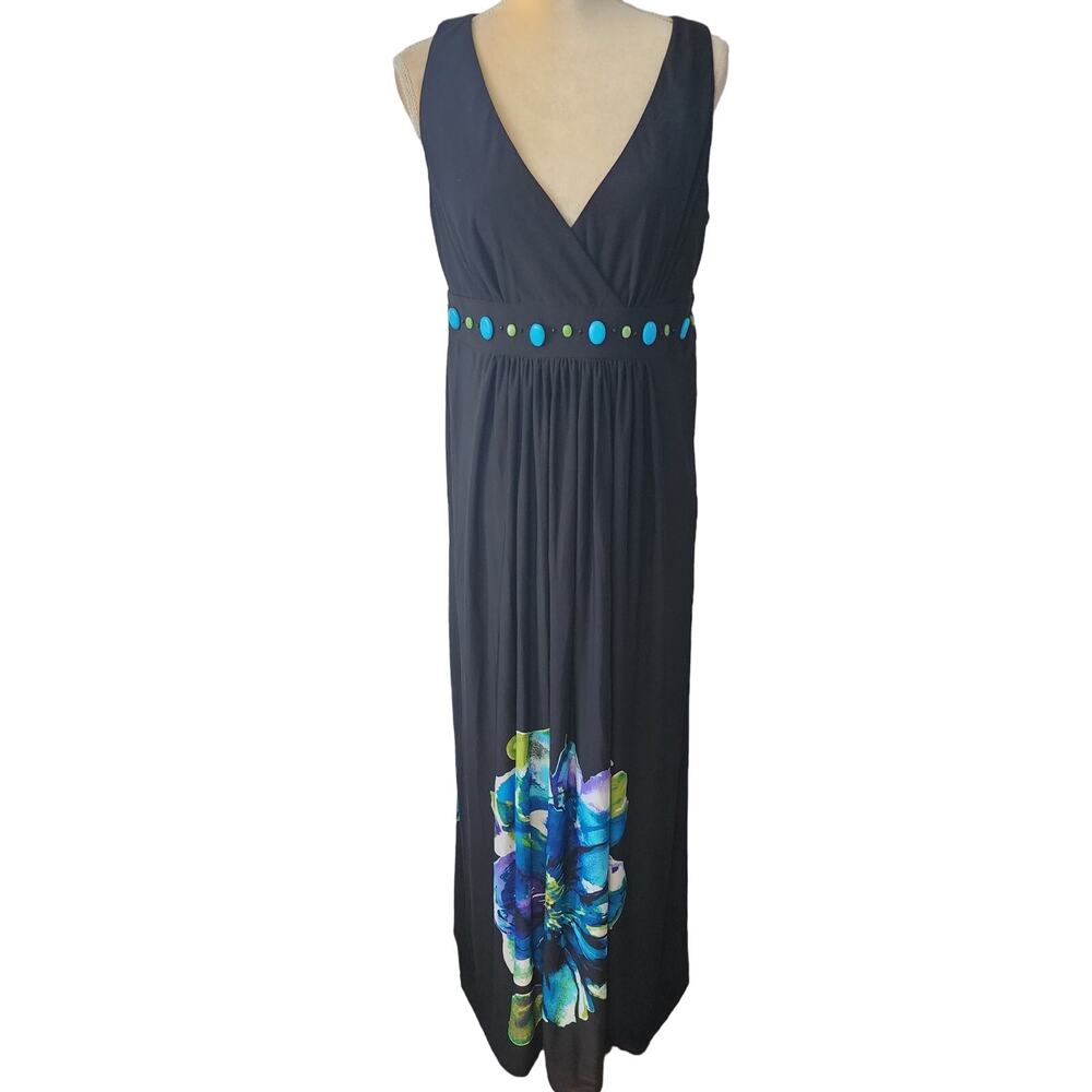 Jessica Howard Black Blue Sleeveless Tank Maxi Cross Over Dress Size 12